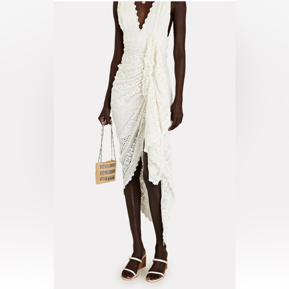 Just Bee Queen Tulum Bali Ruched Crochet Lace Dress White XS $725 - Picture 4 of 9